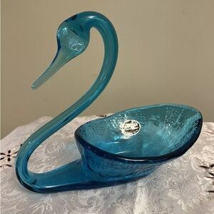 Vintage Kanawha Blue Art Glass Swan Figurine